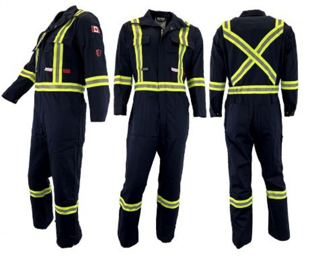 Coverall 8oz Flame Resistant Black with Reflective Stripes 70T