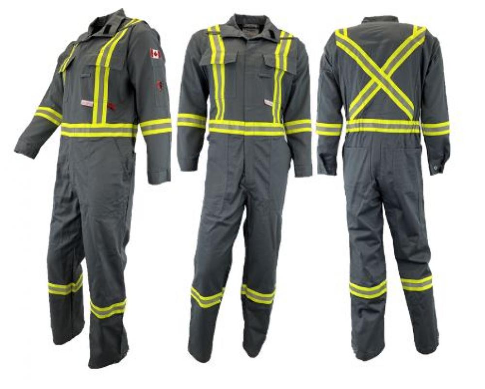 Coverall 8oz Flame Resistant Gray with Reflective Stripes 70T