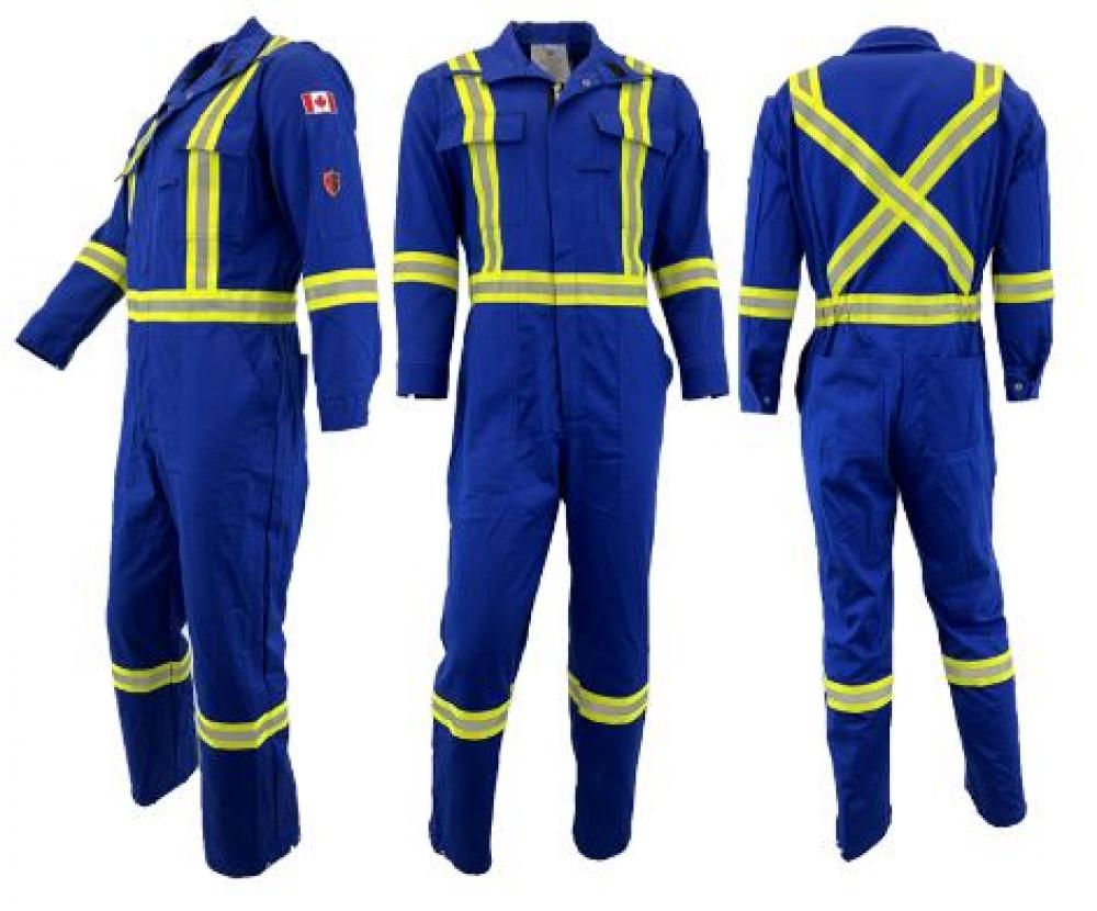 Coverall 8oz Flame Resistant Royal Blue with Reflective Stripes 70R