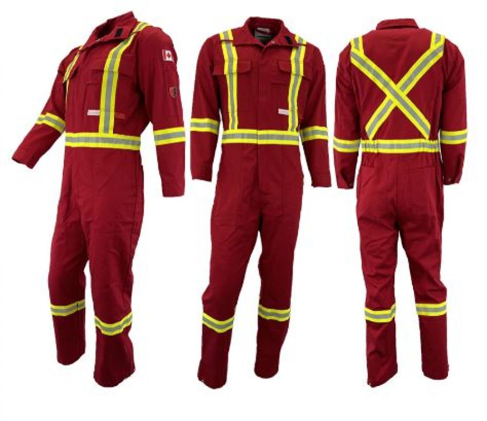 Coverall 8oz Flame Resistant Red with Reflective Stripes 70T