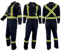 Atlas Workwear ATW1072BK-70T - Coverall 8oz Flame Resistant Black with Reflective Stripes 70T