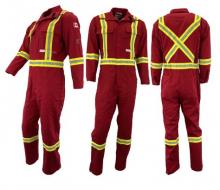 Atlas Workwear ATW1072RD-70T - Coverall 8oz Flame Resistant Red with Reflective Stripes 70T