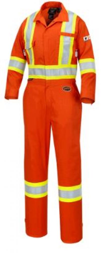 Coverall 7oz Women&#39;s Flame Resistant Orange with Reflective Stripes Sz: 3XL