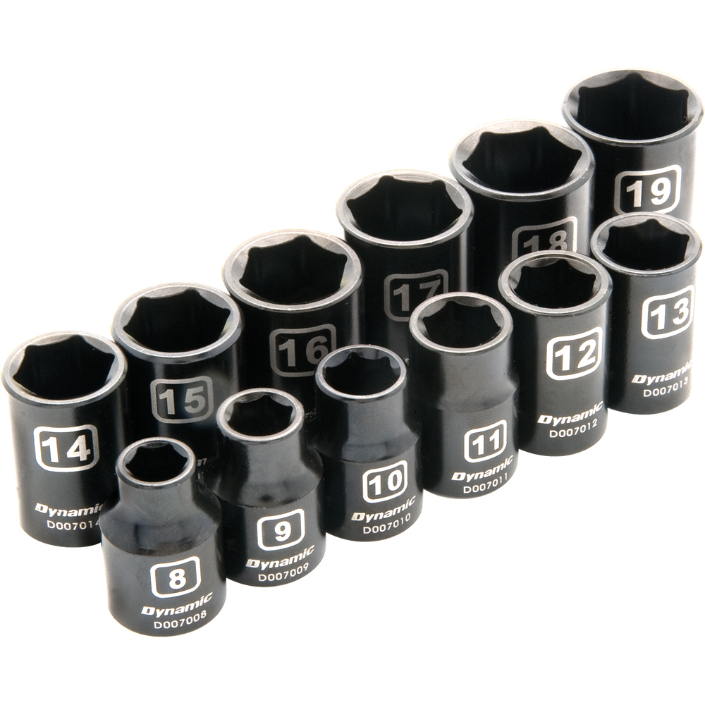 3/8&#34; Drive 12 Piece 6 Point Metric, Standard Impact Socket Set, 8mm - 19mm