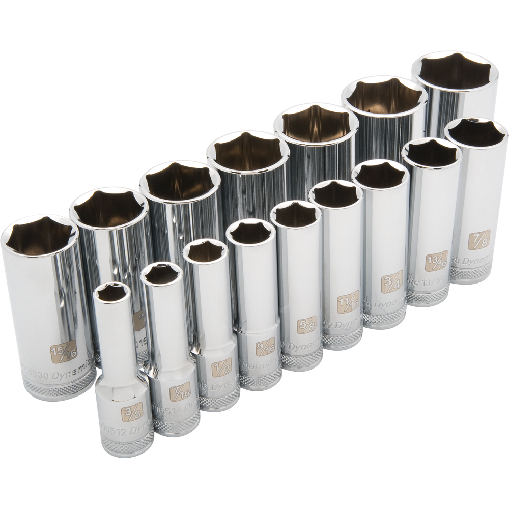 1/2&#34; Drive 16 Piece 6 Point Deep, SAE Socket Set, 3/8&#34; - 1-5/16&#34;