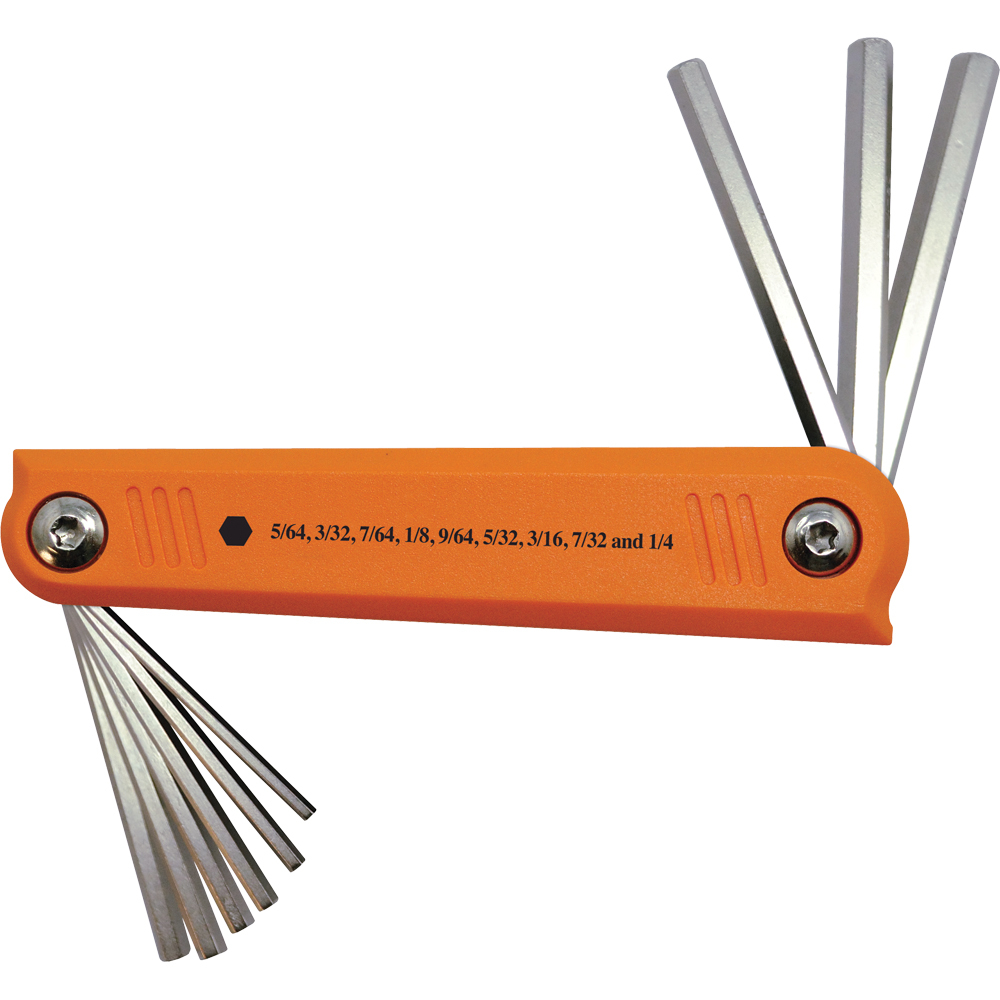 9 Piece SAE Folding Hex Key Set, 5/64&#34; - 1/4&#34;