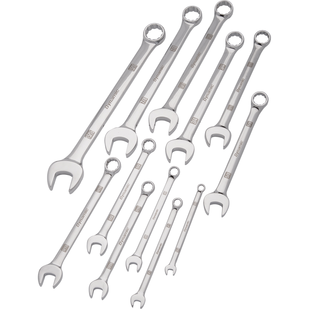 12 Piece SAE Combination Wrench Set, Mirror Chrome Finish, 1/4&#34; - 15/16&#34;