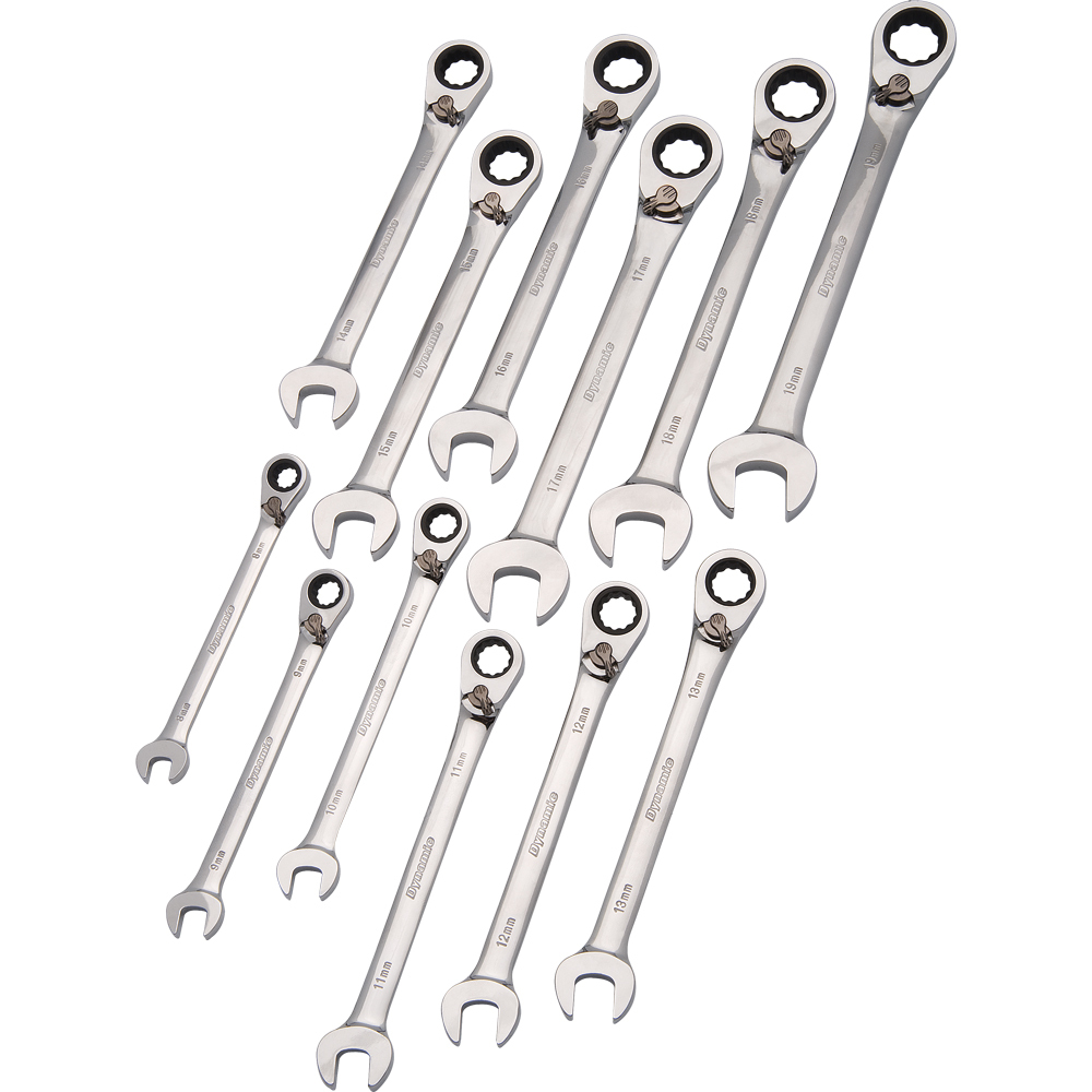 12 Piece Metric Reversible, Combination Ratcheting Wrench Set, 8mm - 19mm