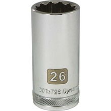 Gray Tools D015726 - 1/2" Drive 12 Point Metric, 26mm Deep Length, Chrome Finish Socket