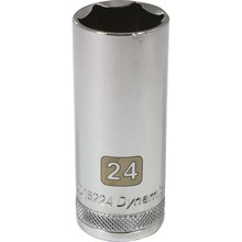 Gray Tools D016224 - 1/2" Drive 6 Point Metric, 24mm Deep Length, Chrome Finish Socket