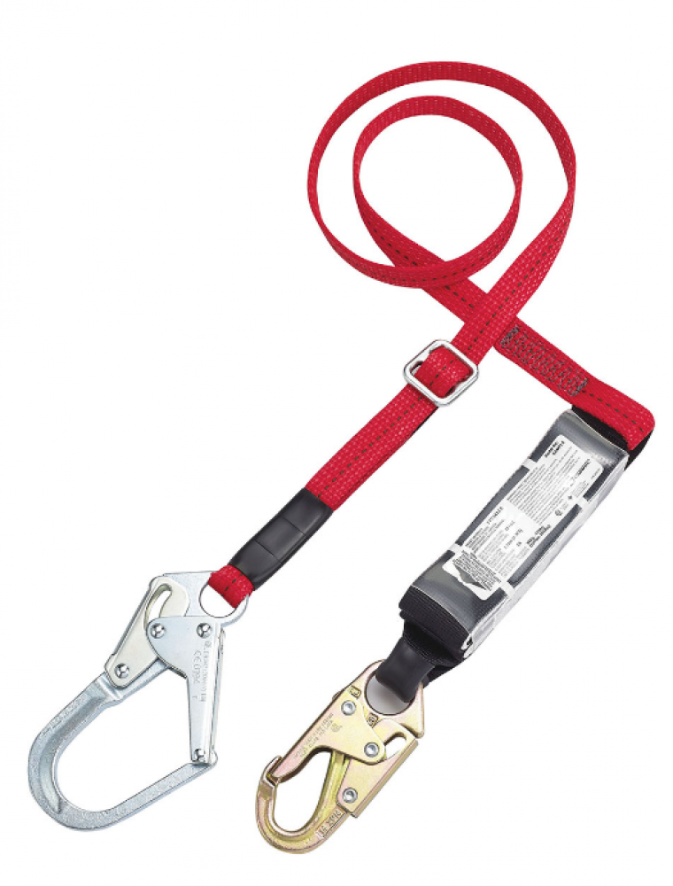 Lanyard Single Leg Adjustable 4&#39; - 6&#39; Shock Absorbing w/ Steel Snap & Rebar Hooks