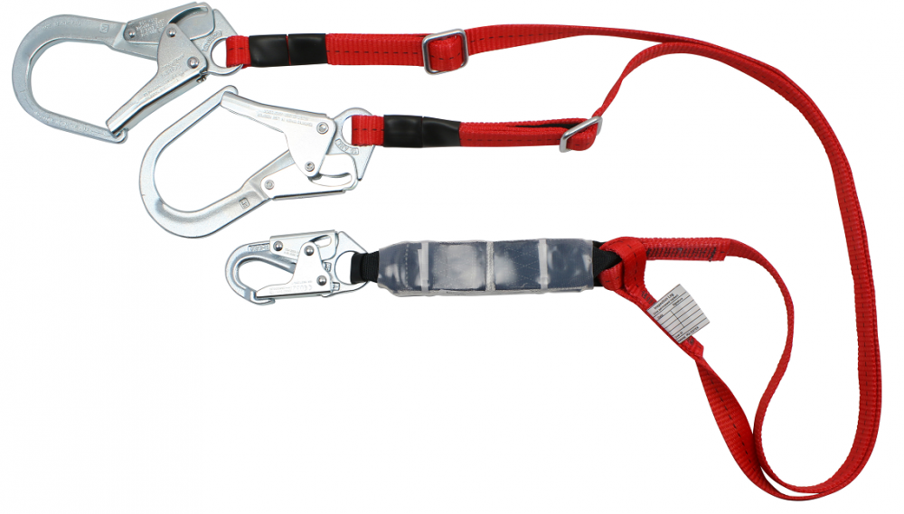 Lanyard Double Leg Adjustable 4&#39; - 6&#39; Shock Absorbing w/ Steel Snap & Large Rebar Hooks