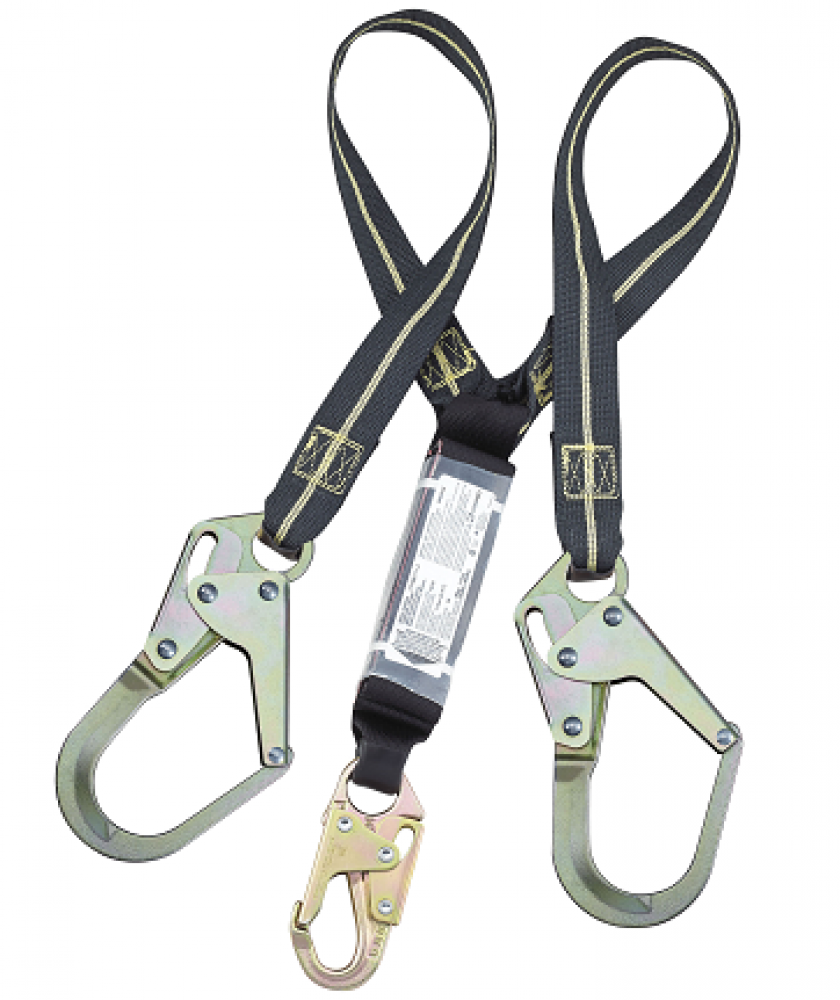 Lanyard Double Leg Kevlar 6&#39; Shock Absorbing w/ Steel Snap & Large Rebar Hooks