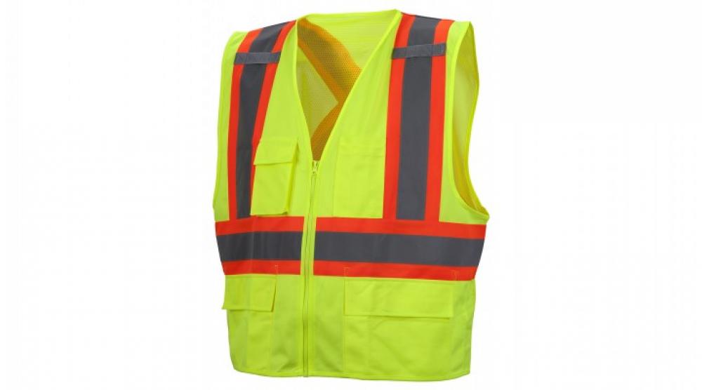 Safety Vest - Hi-Vis Lime Vest with Contrasting Reflective Tape - Size Large