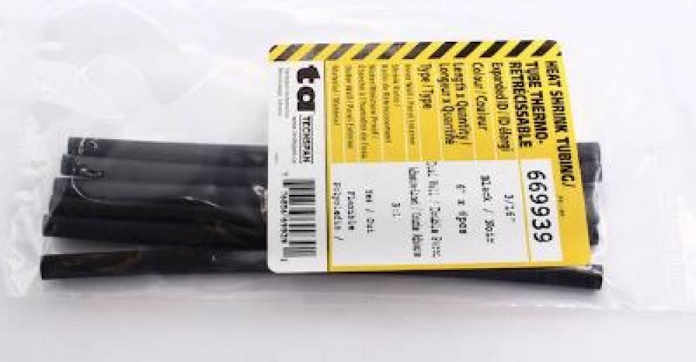 Heat Shrink Tubing, Dual Wall, 3/16&#34; X 6&#34; Length, Black, 6/Bg