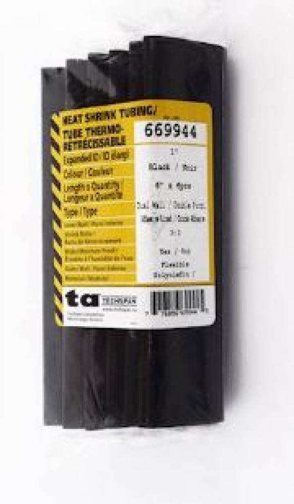 Heat Shrink Tubing, Dual Wall, 1&#34; X 6&#34; Length, Black, 6/Bg