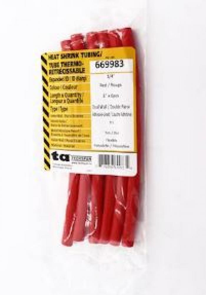 Heat Shrink Tubing, Dual Wall, 1/4&#34; X 6&#34; Length, Red, 6/Bg