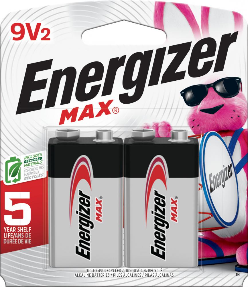 Energizer MAX 9V Batteries (2 Pack), 9 Volt Alkaline Batteries