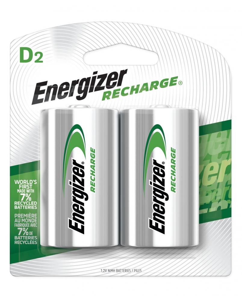 Energizer Recharge Universal Rechargeable D Batteries, 2 Pack