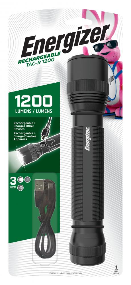 Energizer TAC R 1200 Rechargeable Tactical Flashlight, 1200 Lumens, IPX4 Water Resistant