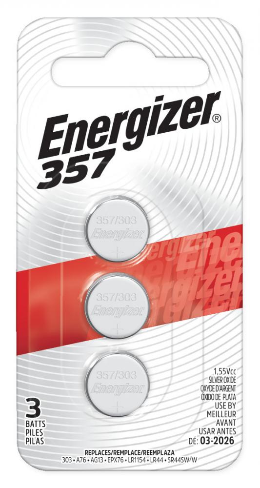 Energizer 357/303 Batteries (3 Pack), 1.5V Silver Oxide Button Cell Batteries