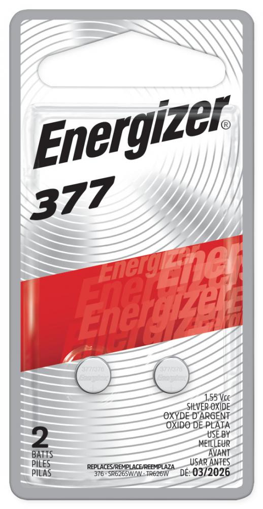 Energizer 377 Silver Oxide Button Battery, 2 Pack