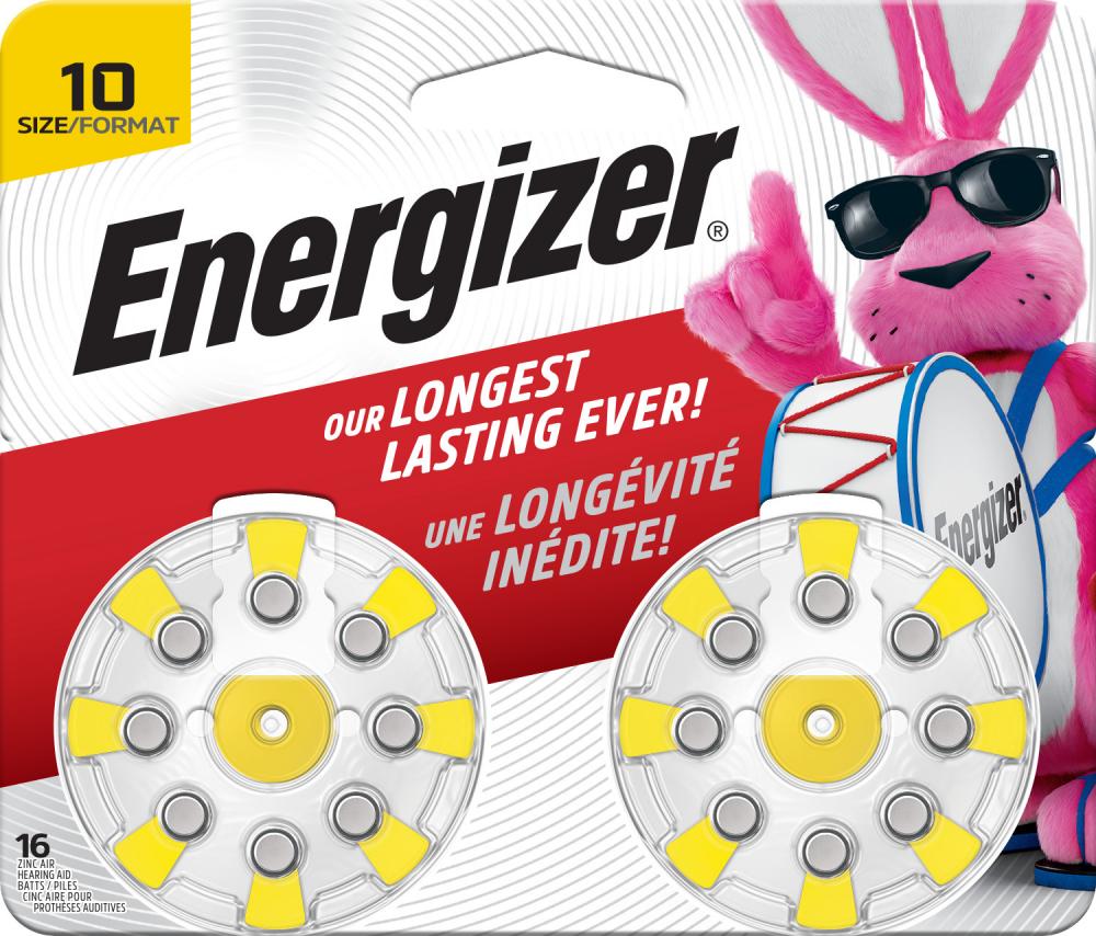 Energizer Hearing Aid Batteries Size 10, Yellow Tab, 16 Pack