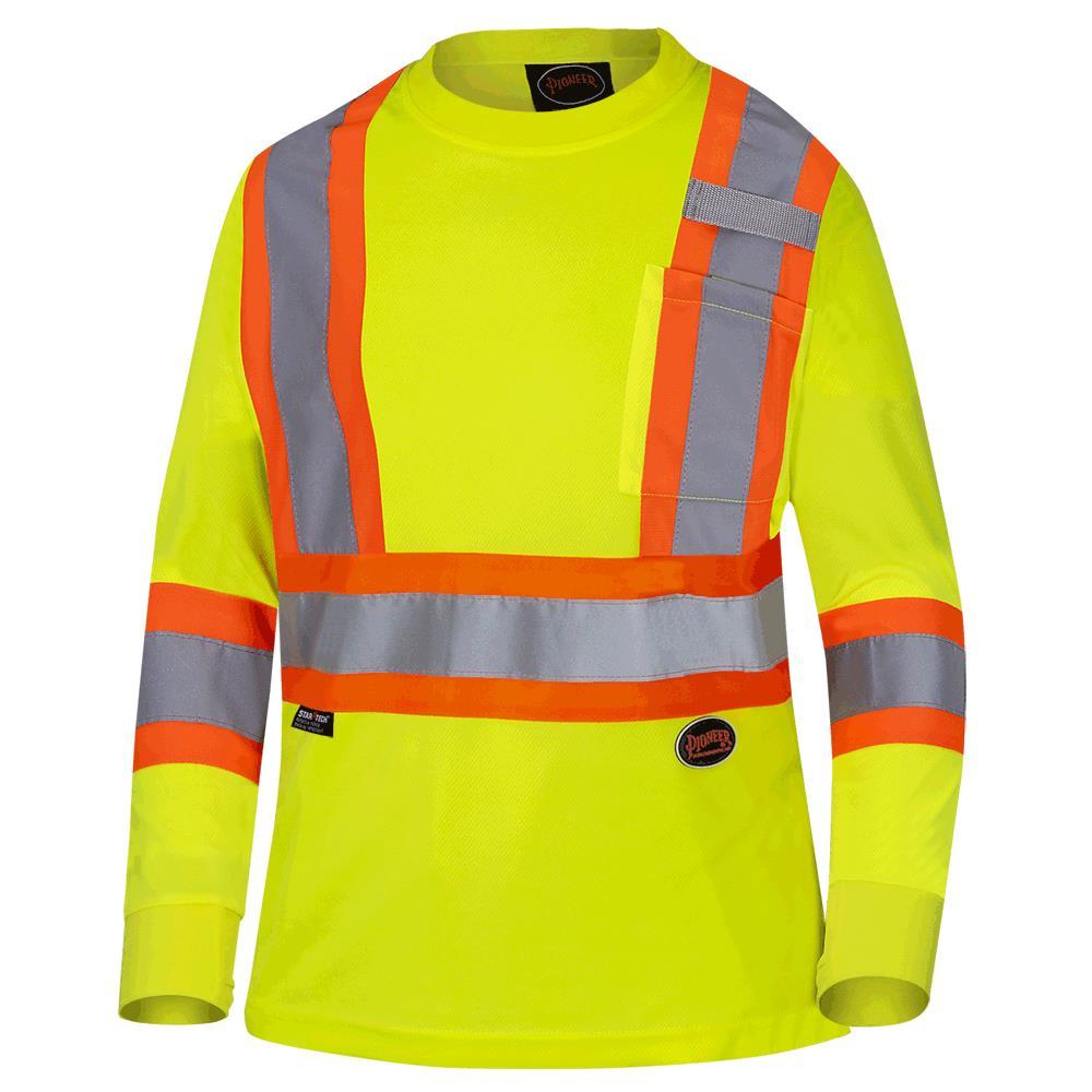 Women&#39;s Long Sleeve Shirt, Hi Viz Yellow with Reflective Stripes Sz: S