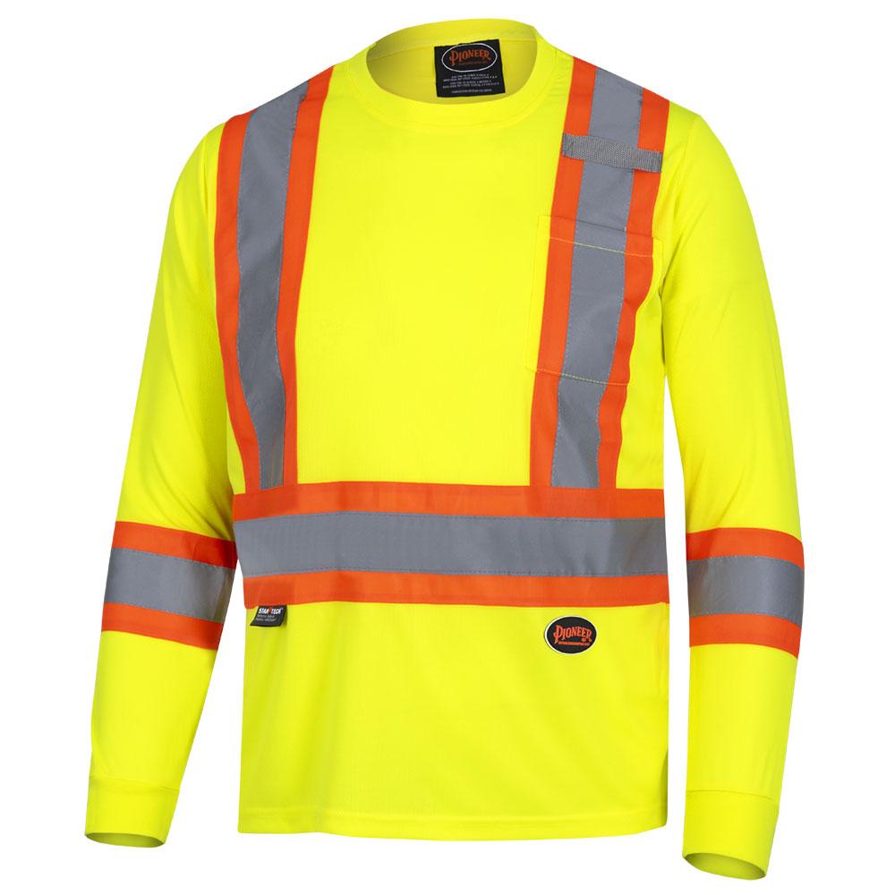 Long Sleeve Shirt, Hi Viz Yellow with Reflective Stripes Sz: 2XL