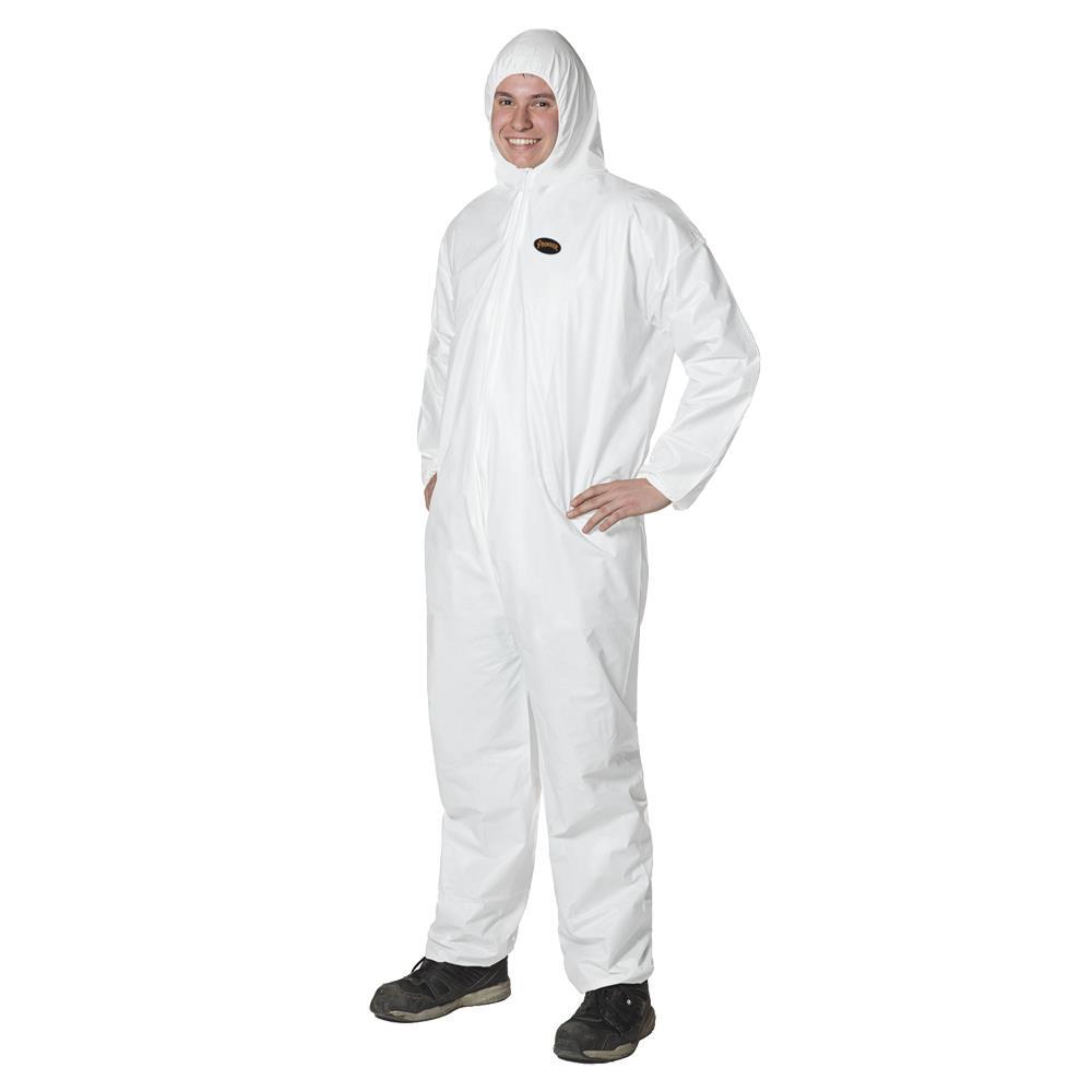 Disposable Coverall Microporous White Chem Resistant with Hood; Sz: M