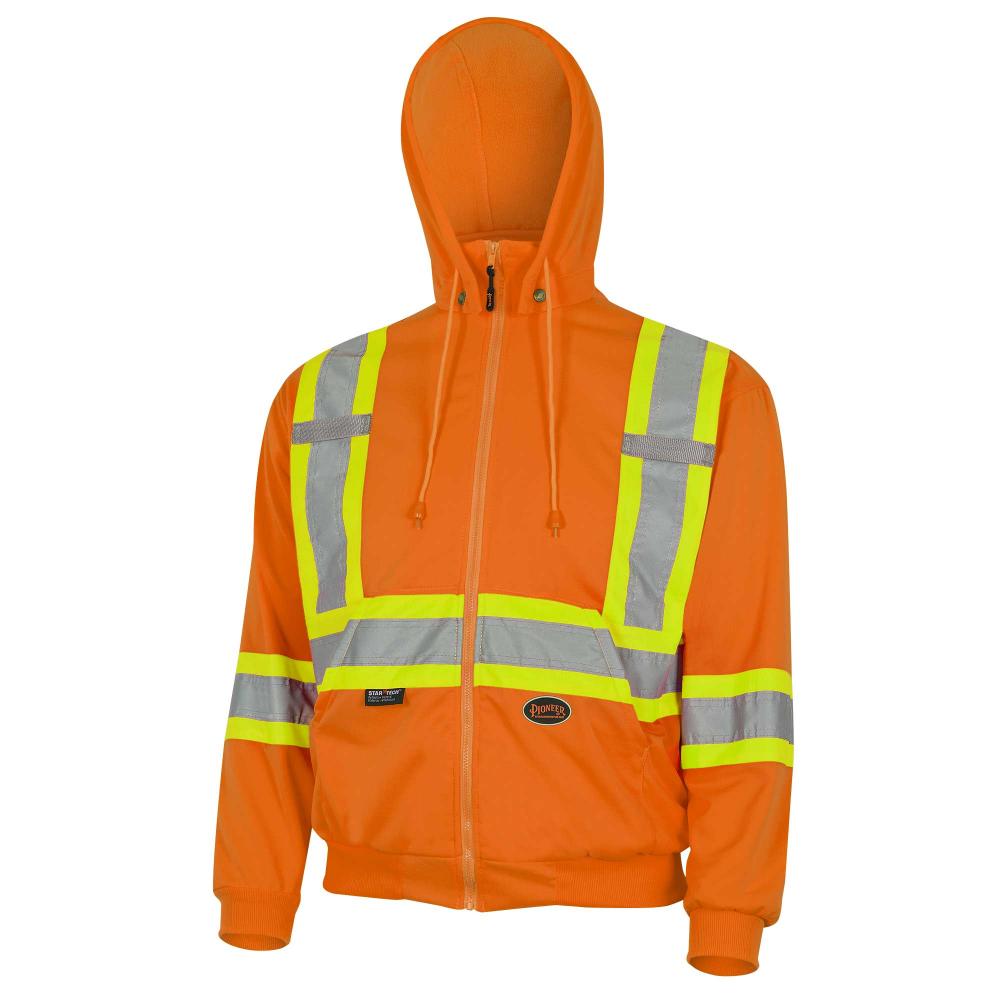 Fleece Hoodie Full Zip, Orange with 4&#34; Reflective Stripes  Sz: 2XL