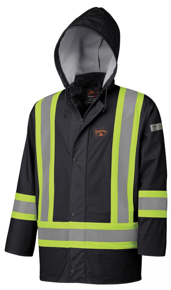 Waterproof Jacket Hi-Viz Black, FR, Chem Resistant, Windproof; Sz: 4XL