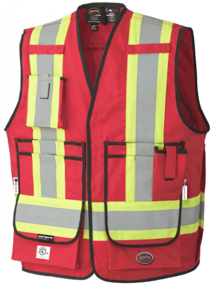 Surveyor Vest Hi-Viz Red 7oz Flame Resistant; Sz: L