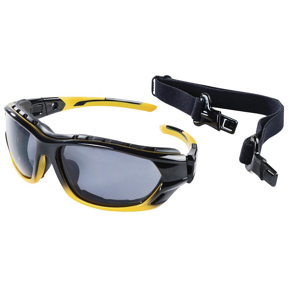 Sealed Safety Glasses, Gray Lens with Arms and Adjustable Strap